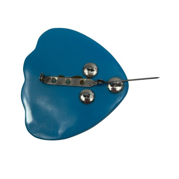 Vintage Mother Of Pearl & Blue Heart-Shaped Brooch Pin A337 - Picture 5 of 7